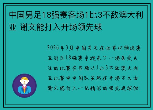 中国男足18强赛客场1比3不敌澳大利亚 谢文能打入开场领先球 中国男足18强赛客场1比3不敌澳大利亚 谢文能打入开场领先球